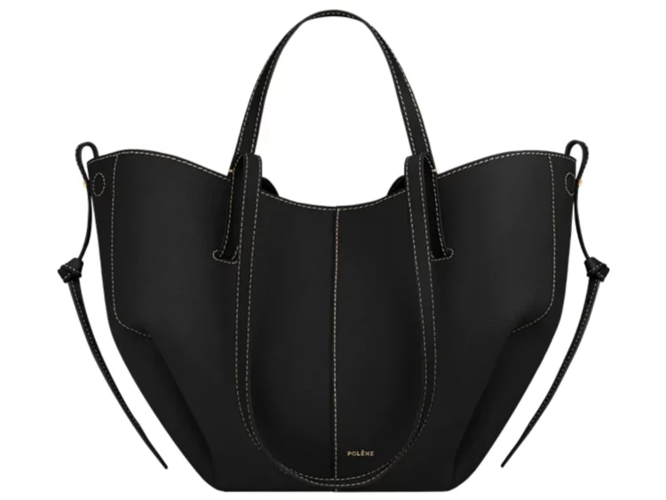 Polène Cyme Mini Textured Black with Ecru Stitching