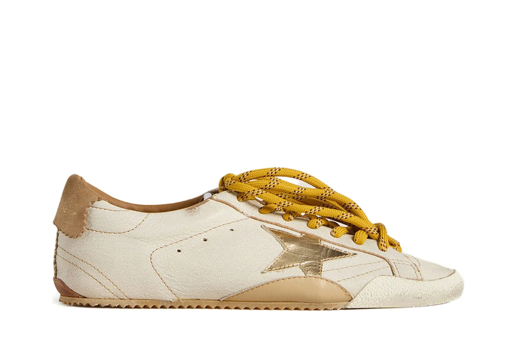 Golden Goose True-Star White Nappa Gold Star Beige Suede Heel (W)